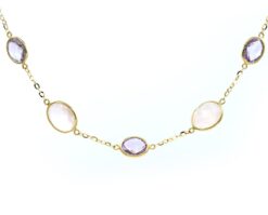 Venice Collar de Oro Amarillo 18k con Amatista, Cuarzo Rosa, 1 Cadena 40 cm